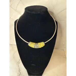 silver circle chain with slide Lime green‎ and sage green enamel design